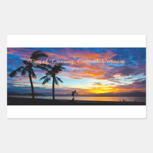 Sticker Rectangulaire Coucher de soleil, Baie de Danang, Viêt-nam du cen