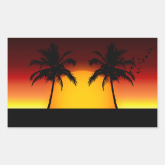 Sticker Rectangulaire Coucher de soleil et palmiers tropicaux