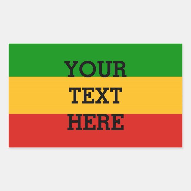 Sticker Rectangulaire COULEURS DE DRAPEAU RASTAFARI + votre texte (Devant)
