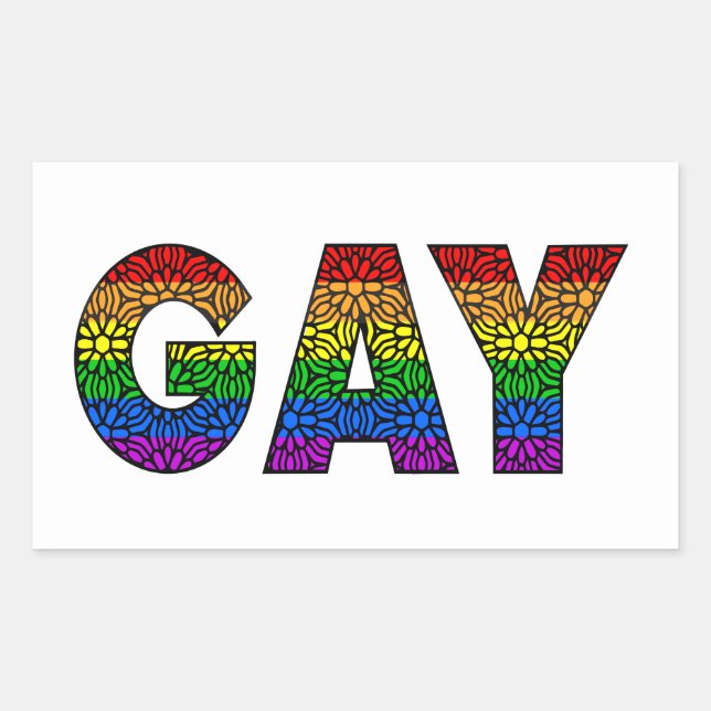 Sticker Rectangulaire Couleurs Gay Flower Pride Design (Devant)