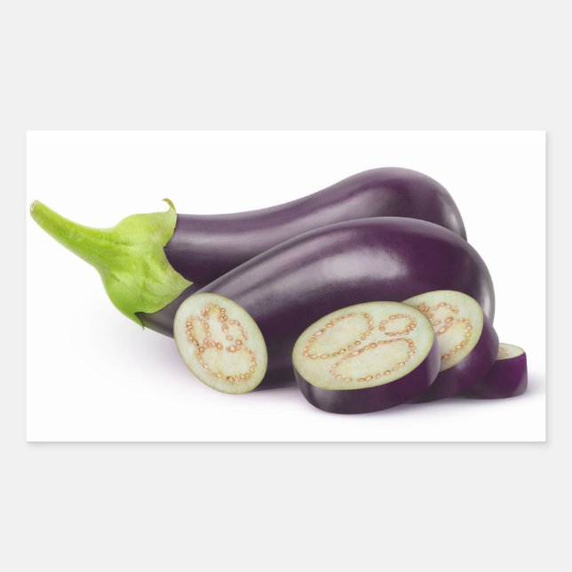 Sticker Rectangulaire Couper l'aubergine fraîche (Devant)