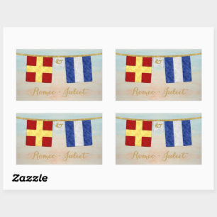 Sticker Rectangulaire Couples d'aquarelle Monogramme Signal maritime Dra