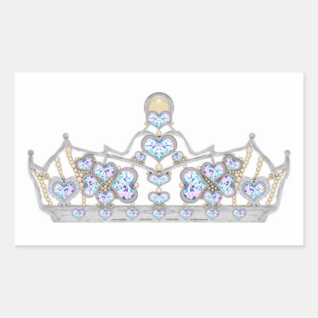 Sticker Rectangulaire couronne d'argent diamants de coeur mode brillante (Devant)