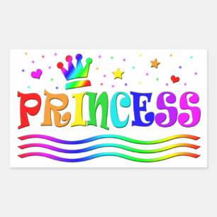 Sticker Rectangulaire Couronne de princesse arc-en-ciel de dessin animé