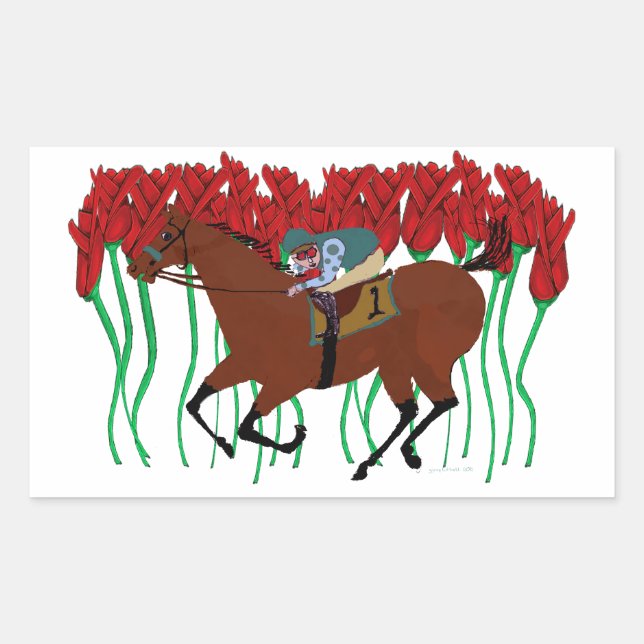 Sticker Rectangulaire Course à cheval personnalisable avec design Rose (Devant)