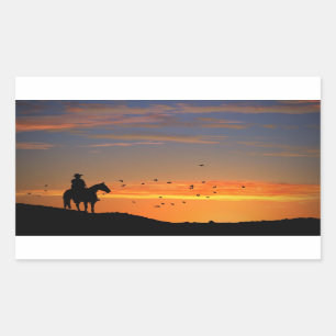 Sticker Rectangulaire Cowboy classique dans l'autocollant Sunset