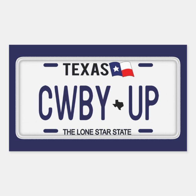 Sticker Rectangulaire Cowboy Up ! Plaque de licence CWBY UP Texas (Devant)