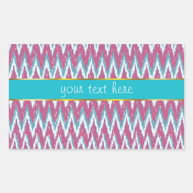 Sticker Rectangulaire Cranberry et Turquoise Motif iKat ZigZag (Devant)