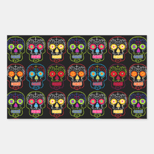 Sticker Rectangulaire Crâne à sucre noir