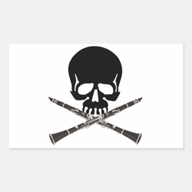 Sticker Rectangulaire Crâne avec Clarinets et Crossbones (Devant)