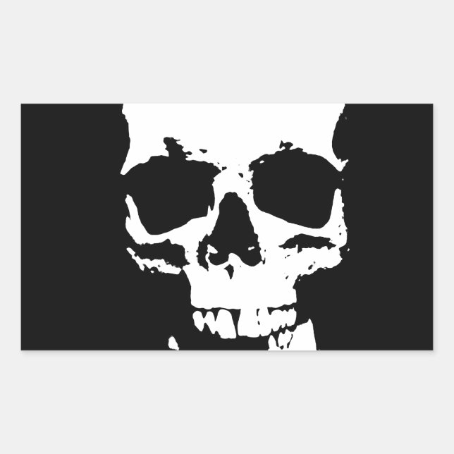 Sticker Rectangulaire Crâne d'art pop noir et blanc (Devant)