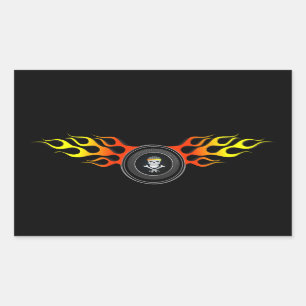 Sticker Rectangulaire Crâne de course en roue flamboyante