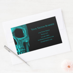 Sticker Rectangulaire Crâne gothique noir foncé Turquoise Macabre Tattoo