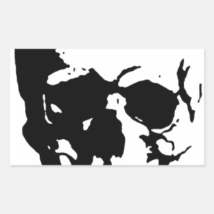Sticker Rectangulaire Crâne - Noir & Blanc Métal Imaginaire Art