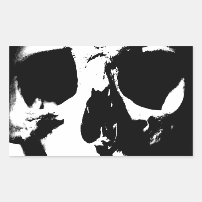 Sticker Rectangulaire Crâne noir et blanc (Devant)