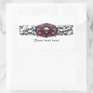 Sticker Rectangulaire Crânes, Roses rouges et flammes conception gothiqu