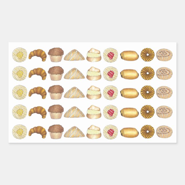 Sticker Rectangulaire Croissant en plateau de pâtisserie Danois Muffin (Devant)