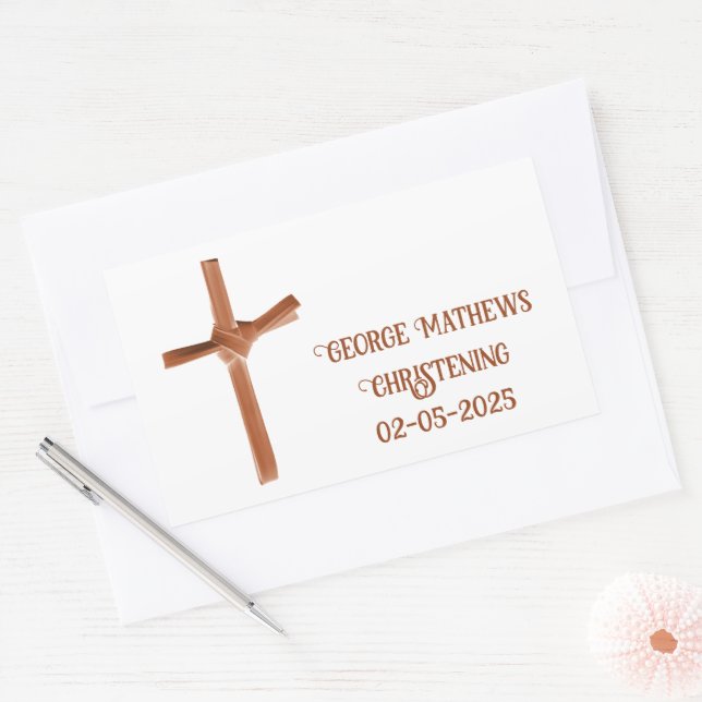 Sticker Rectangulaire Croix de Palme Christening et communion personnali (Enveloppe)