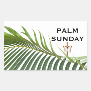 Sticker Rectangulaire Croix du dimanche des Rameaux avec palme verte 