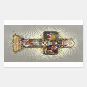 Sticker Rectangulaire Croix religieuse heureuse vintage antique de