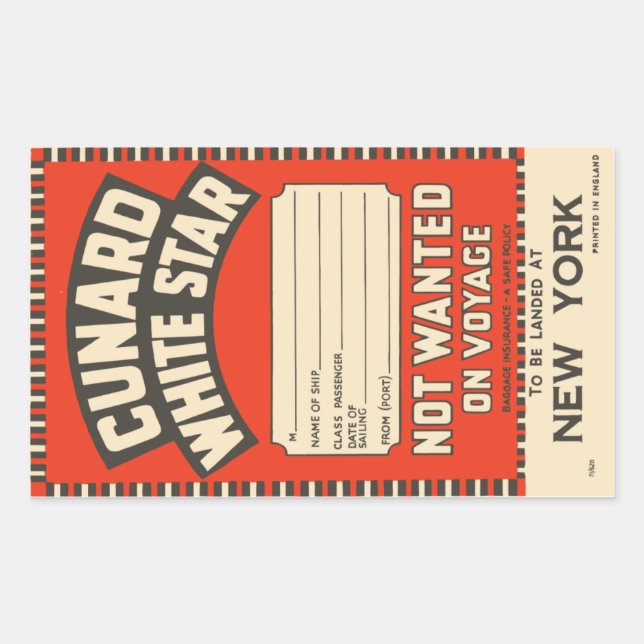 Sticker Rectangulaire Cunard White Star (à New York) (Devant)