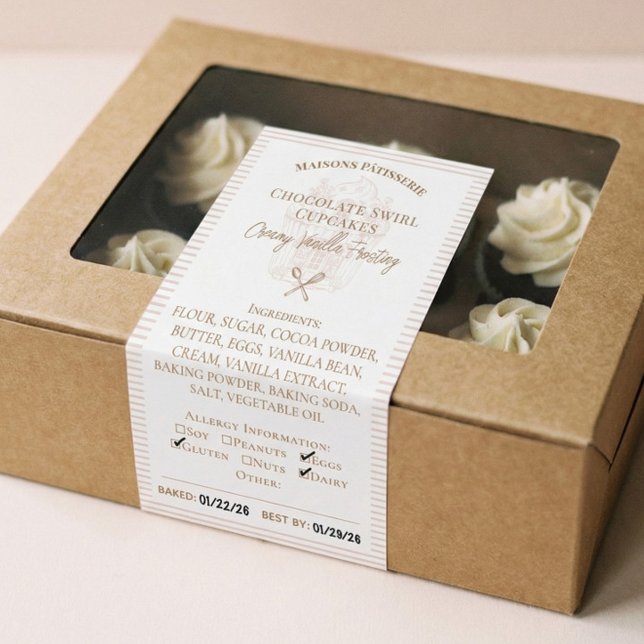 Sticker Rectangulaire Cupcake Bakery Ingredients & Allergy Food Label (Baking Spoon Bakery Ingredients Allergy Food Label)