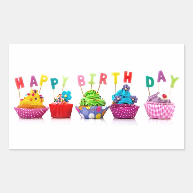 Sticker Rectangulaire Cupcakes de Joyeux Anniversaire (Devant)
