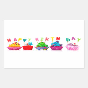 Sticker Rectangulaire Cupcakes de Joyeux Anniversaire