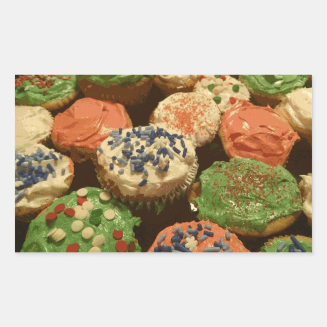 Sticker Rectangulaire Cupcakes de Noël avec arroses (Devant)