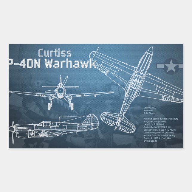 Sticker Rectangulaire Curtiss P-40 Warhawk (Devant)