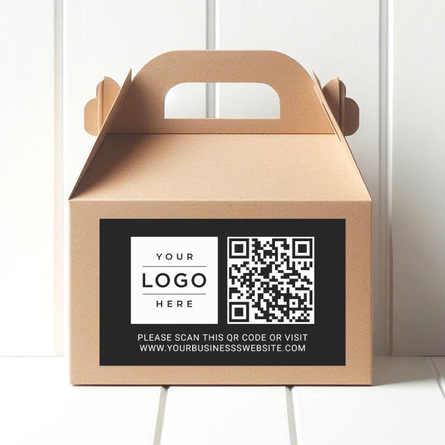 Sticker Rectangulaire Custom Black Business Logo QR Code (Créateur téléchargé)