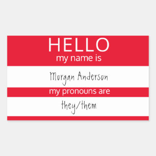 Sticker Rectangulaire Custom HELLO Mon Nom Pronouns Est Un Badge
