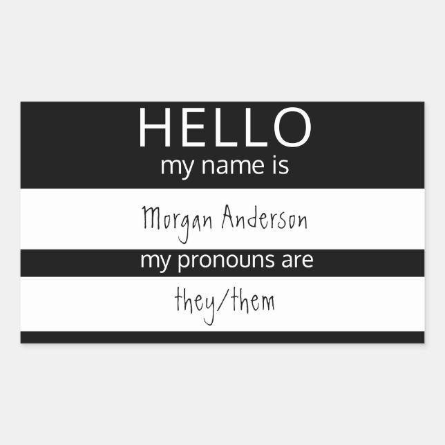 Sticker Rectangulaire Custom HELLO Mon Nom Pronouns Est Un Badge (Devant)