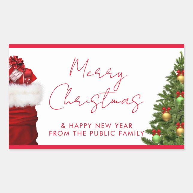 Sticker Rectangulaire Custom Template Happy New Year Merry Christmas (Devant)