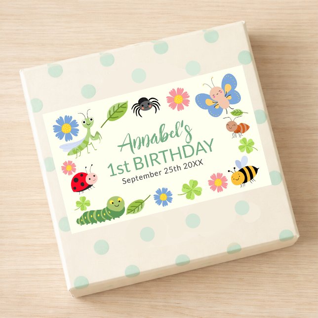 Sticker Rectangulaire Cute Bug Ladybug Buttefly Kids 1st Birthday  (Créateur téléchargé)