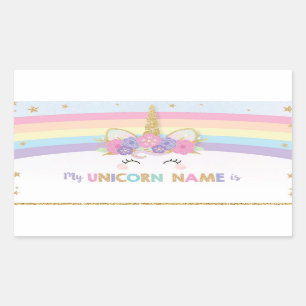 Sticker Rectangulaire Cute Unicorn Qu'est-ce que votre jeu de noms Unico