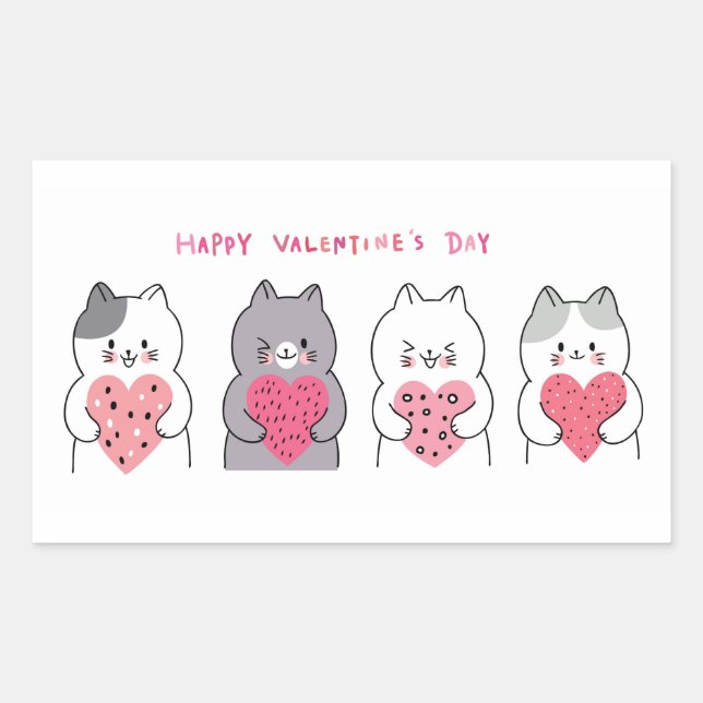 Sticker Rectangulaire Cute Valentine's Day Chats (Devant)