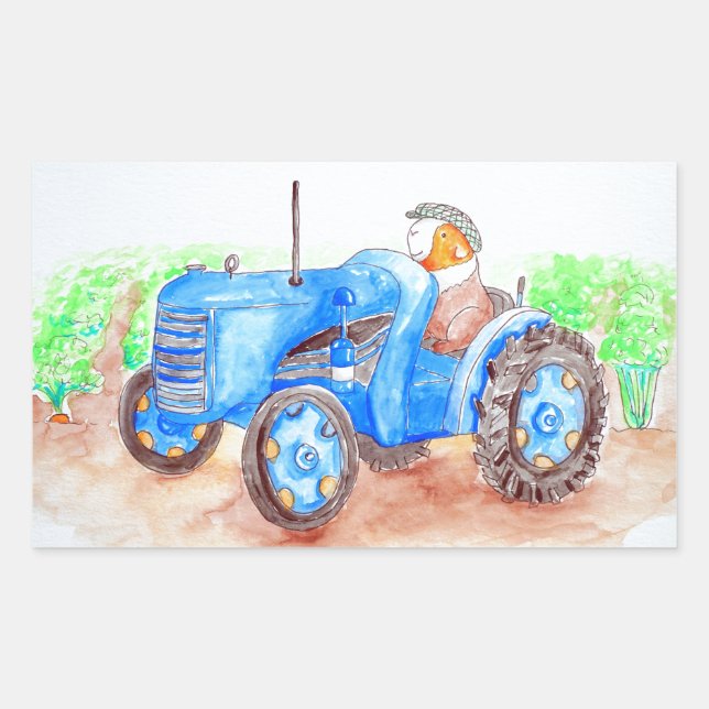 Sticker Rectangulaire Cutie l'agriculteur Guinée Peinture de porc (Devant)