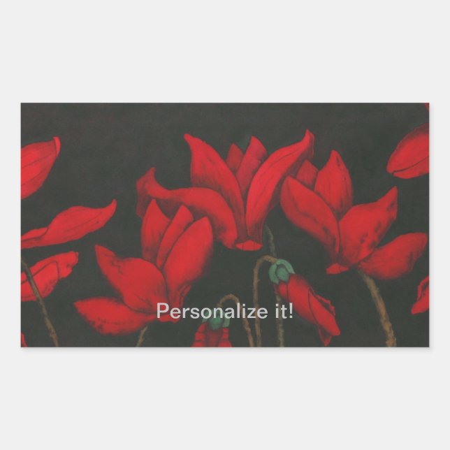 Sticker Rectangulaire Cyclamen rouge sur un arrière - plan noir foncé (Devant)