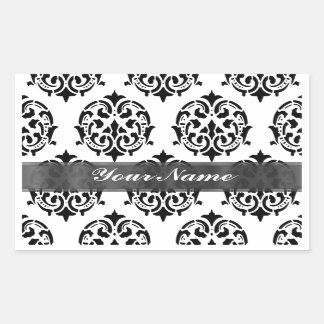 Sticker Rectangulaire Damas noir et blanc