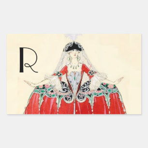 STICKER RECTANGULAIRE DAME EN ROUGE, BEAUTÉ, MODE COSTUME CONCEPTION MON