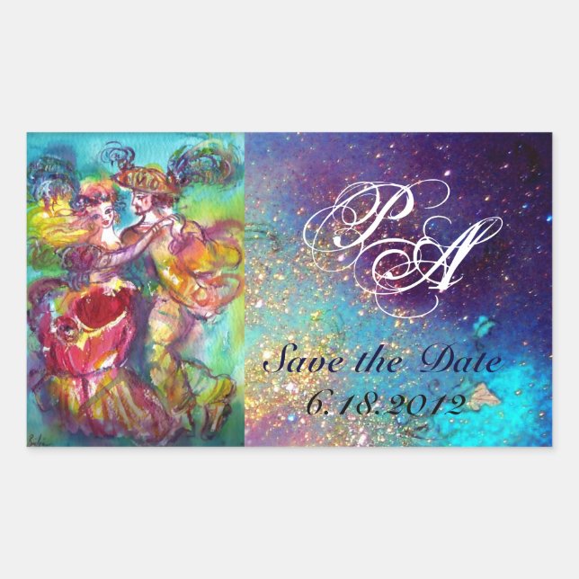 Sticker Rectangulaire DANSE CARNAVALE / Monogramme de balle masquée véni (Devant)