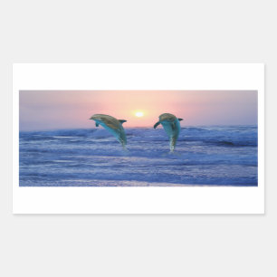 Sticker Rectangulaire Dauphin de Bottlenose au lever de soleil