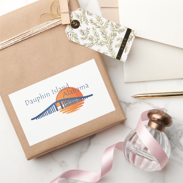Sticker Rectangulaire Dauphin Island Pont Alabama et coucher du soleil. (Cadeaux)
