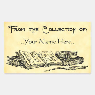 Sticker Rectangulaire De la collection de livres anciens Quill Bookplate