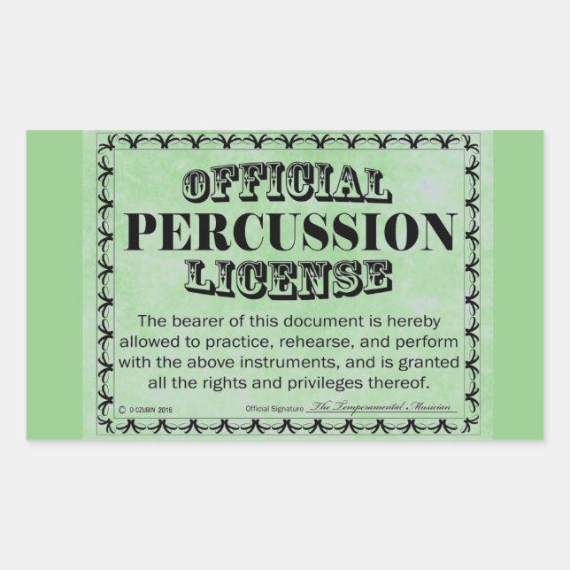 Sticker rectangulaire de licence de percussion (Devant)