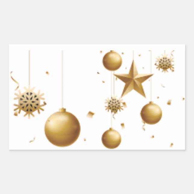STICKER RECTANGULAIRE **DÉCORATION OR MODERNE ET BLANC** NOËL (Devant)