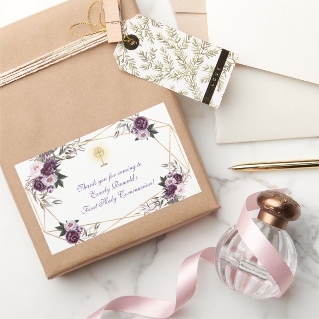 Sticker Rectangulaire Delicate Purple Pink Peony Flowers Holy Communion  (Cadeaux)