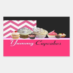 STICKER RECTANGULAIRE DÉLICIEUX COUPES D'ANNIVERSAIRE ROSE CHEVRON BLANC