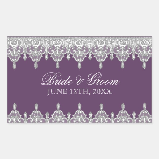 Sticker Rectangulaire Dentelle à déchirure, sceau Mariage de lavande ou  (Devant)